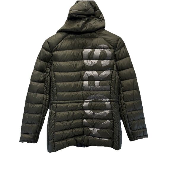 Michael Kors Womens Packable Hooded Down PufferJacket Size M Olive Logo Back Zip - Picture 6 of 16